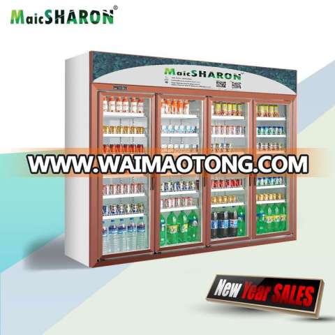 Aluminum Frames 4 Door Glass Door Rose Gold Commercial Beverage Refrigerator For Supermarket